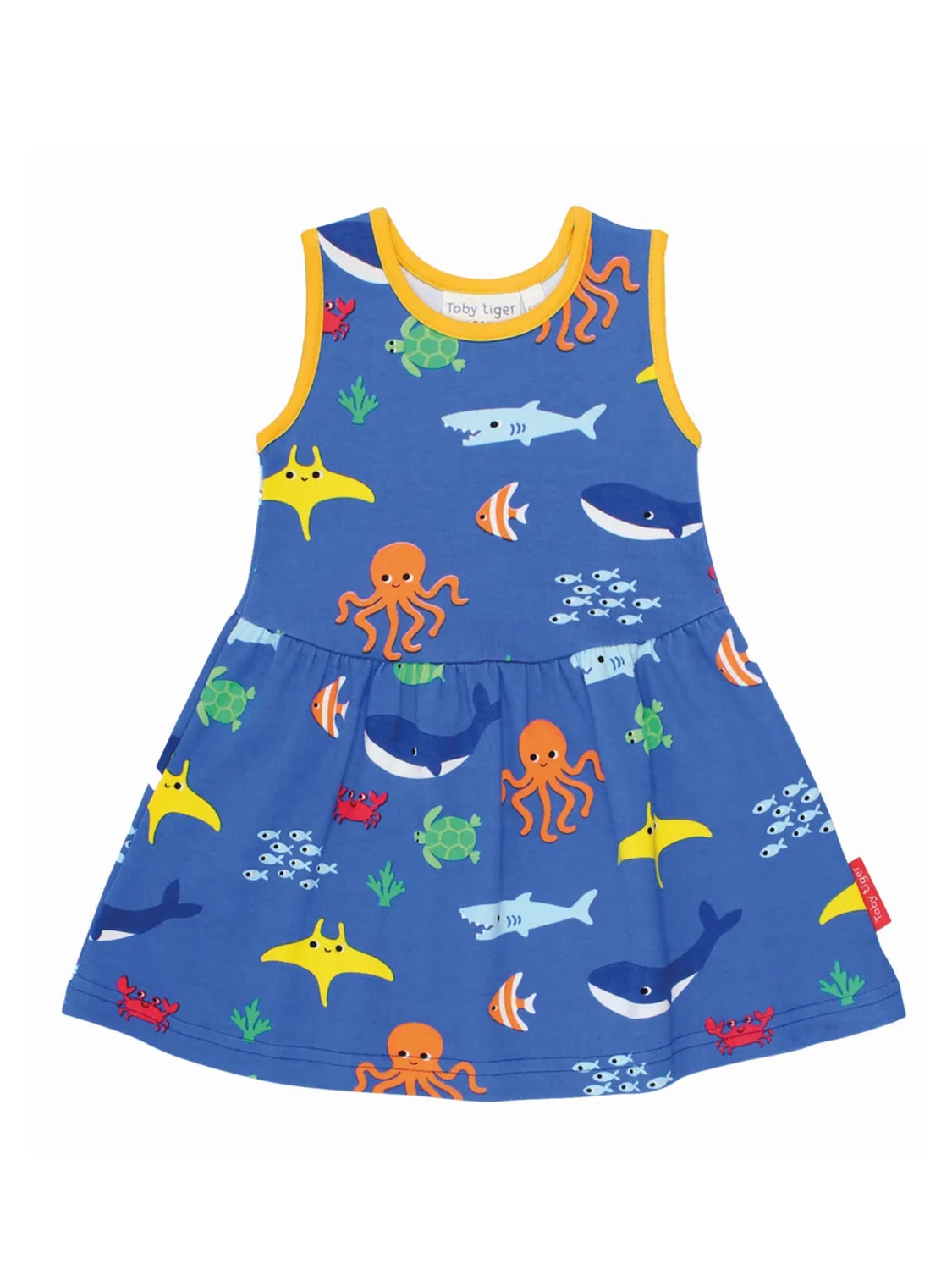 Платье Toby Tiger Bio-Baumwoll Kinder Sommerkleid mit Meerestiere-Druck синего цвета