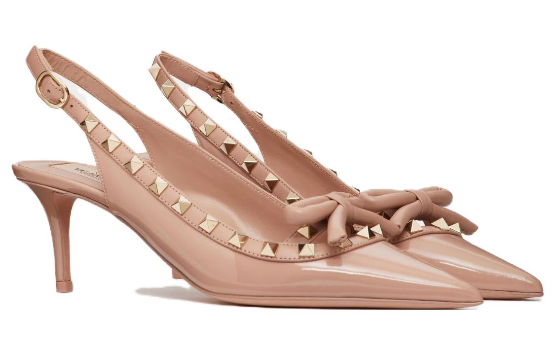 Туфли-лодочки Garavani Rockstud с бантом и заостренным носком Valentino, цвет корица розовый