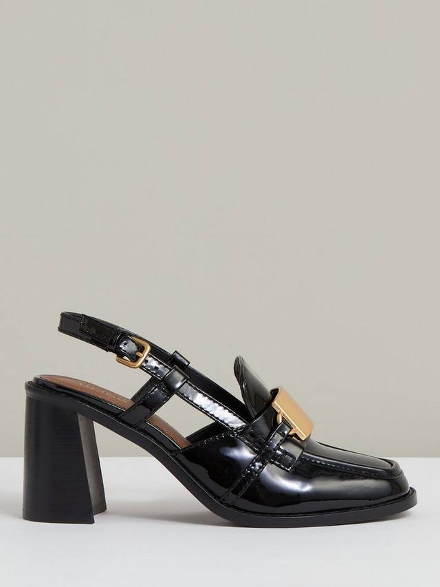 Лоферы Laura на каблуке с закрытым носком из лаковой кожи Reiss, Black