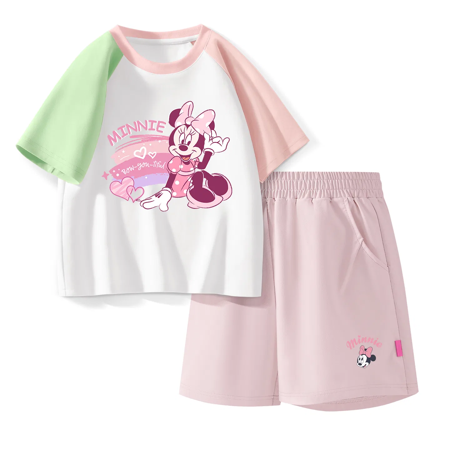 Детский спортивный костюм Casual Sportswear 2 Piece Set Disney, Di-Rainbow Heart Green Pink+Di-Elevated Eye K_Bottom Right Milk Gluten-Free Pink
