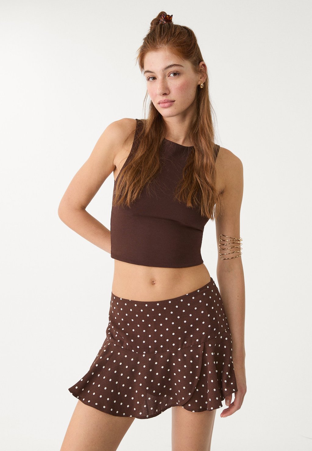 

Мини-юбка A-line skirt Stradivarius, темно-коричневый