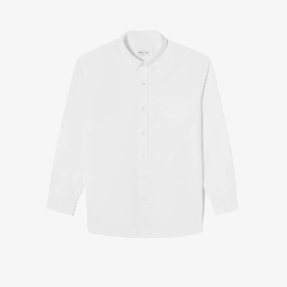 Мужская рубашка Lacoste из хлопка оксфорд расслабленного кроя, белая