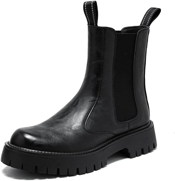 

Мужские кожаные ботинки челси на платформе с протекторной подошвой, массивным каблуком, броги, вечерние ботильоны с округлым носком, ретро, на молнии, оксфорды Proptmina, черный