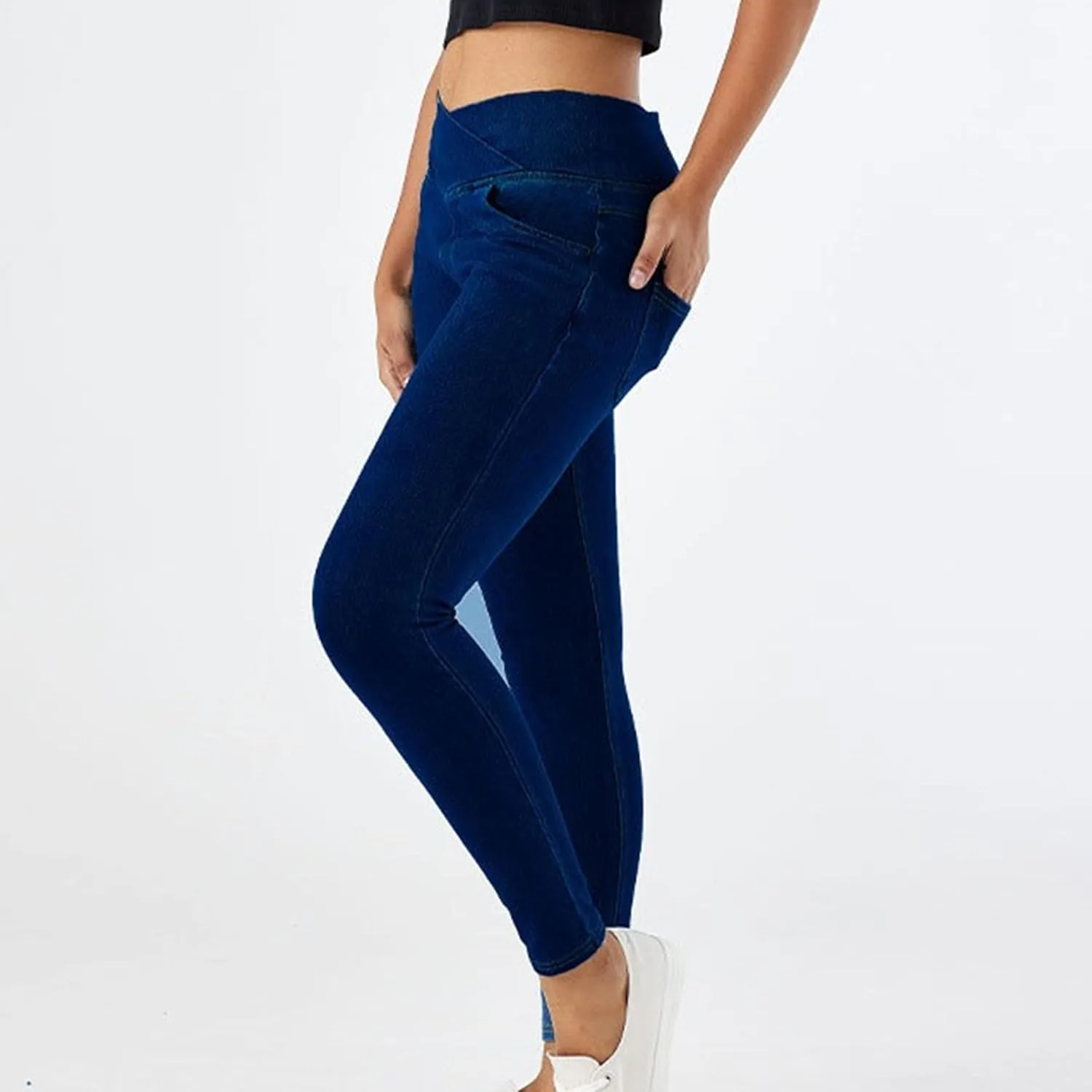 Джинсы для женщин Stretchy High Waisted Jeggings Pull Skinny с карманами — фото 3