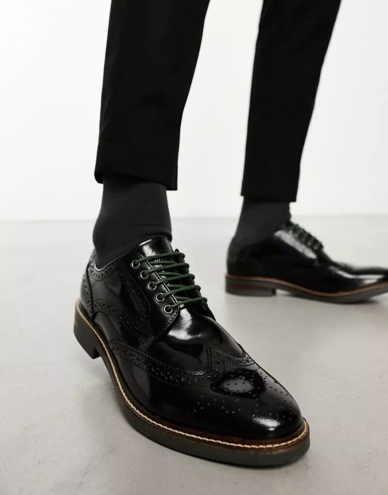 

Черные туфли-броги Base London Woburn Hi-Shine