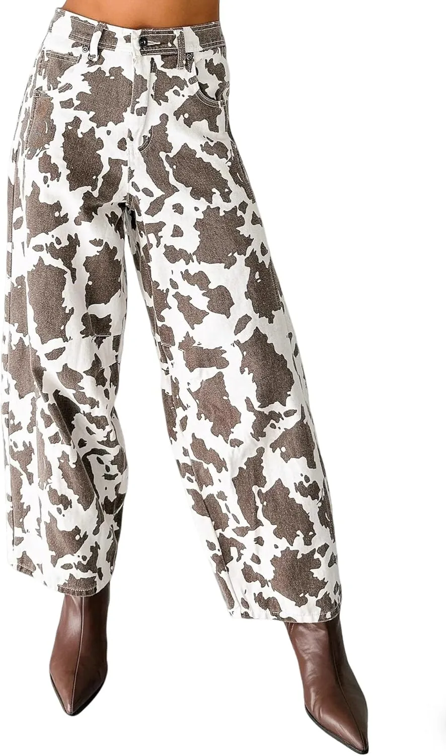 

Женские джинсы с коровьим принтом, широкие, укороченные, на высокой талии CHARTOU