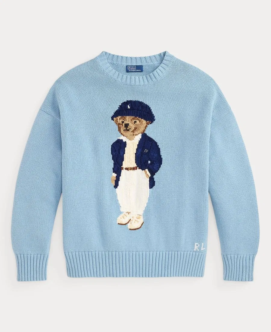 Женский свитер Polo Bear оверсайз с круглым вырезом Polo Ralph Lauren, синий — фото 4
