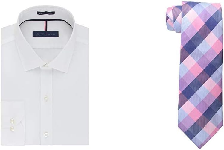 

Мужская рубашка Tommy Hilfiger Slim Fit Non Iron Solid - эксклюзивно на Amazon, White/Pink Shirt Tie Combo