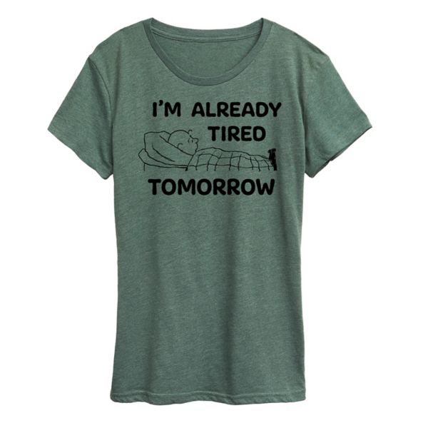 

Женская футболка с принтом «Peanuts Charlie Brown tired tomorrow» Licensed Character, зеленый