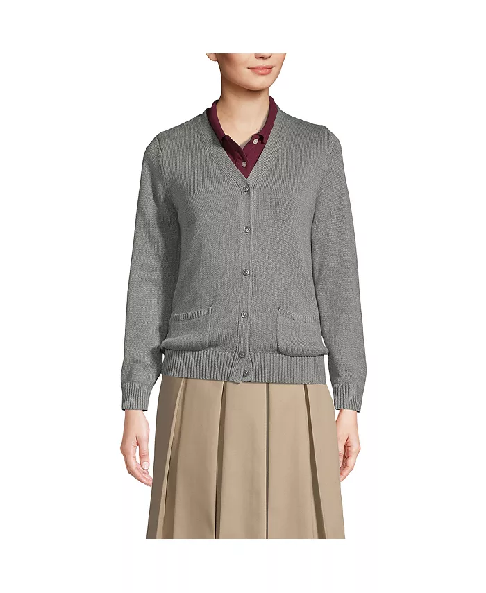 

Женский кардиган на пуговицах из хлопка и модала Lands' End, серый