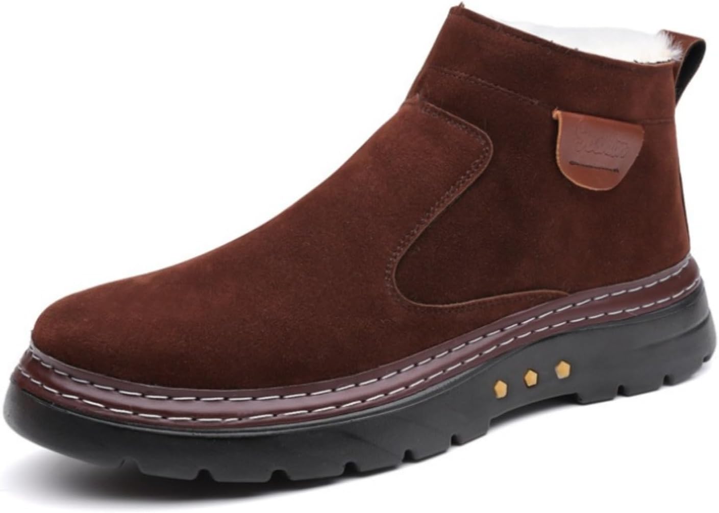 

Мужские зимние снегоступы Azttoztto из натуральной кожи с боковой молнией, ботинки до щиколотки, с плюшевой подкладкой, для походов на открытом воздухе, с нескользящей подошвой, кофейный