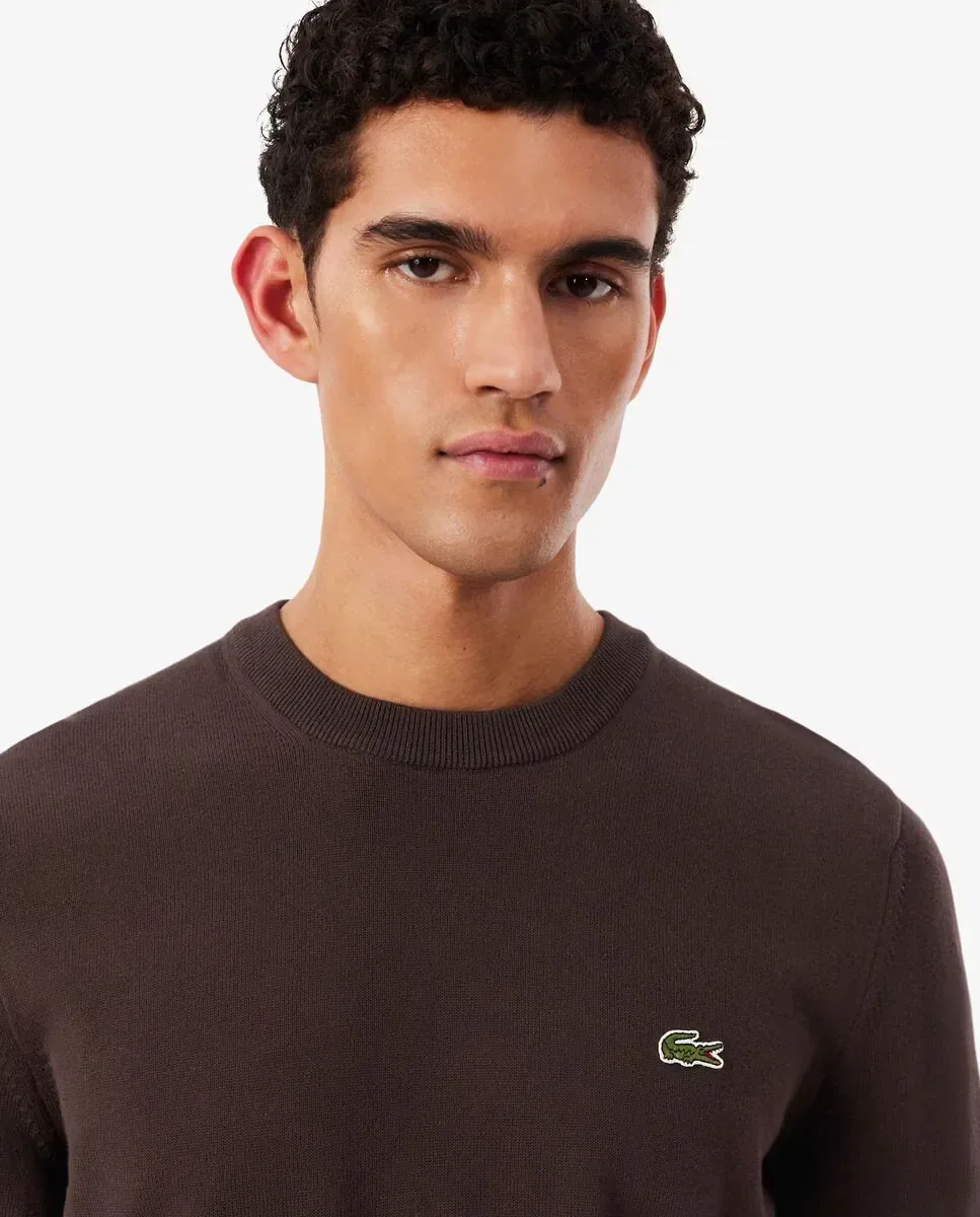 Мужской джемпер из органического хлопка с круглым вырезом Lacoste, коричневый — фото 3