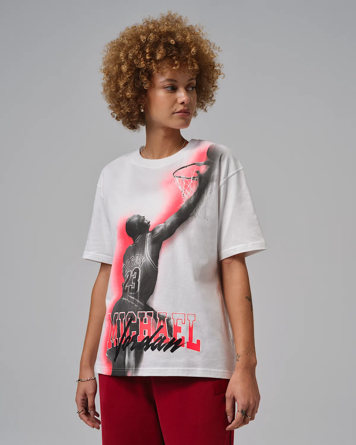 Женская футболка Dri-FIT с принтом Jordan Sport Heritage, White/Infrared 23