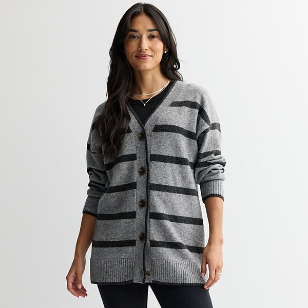 

Полосатый кардиган-туника Petite Sonoma Goods For Life, Grey Black Stripe