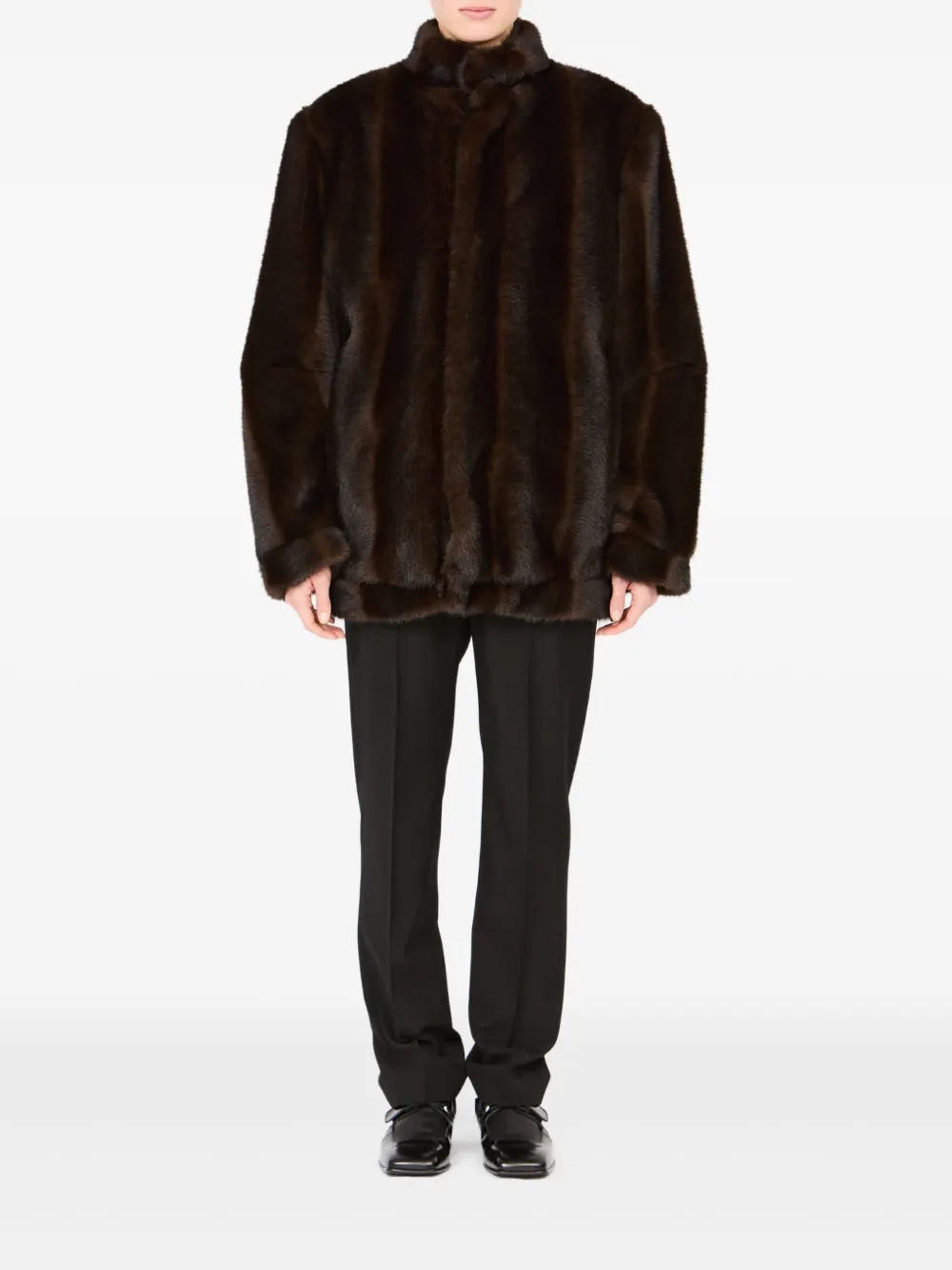 Шуба из искусственного меха с высоким воротником MM6 Maison Margiela, коричневый — фото 2