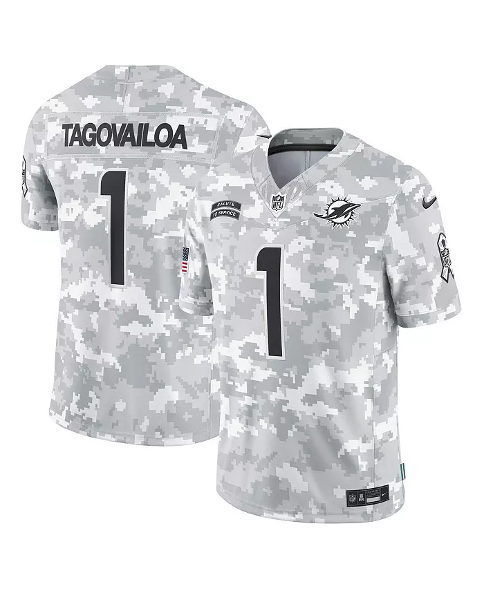 

Мужская лимитированная футболка Tua Tagovailoa Arctic Camo Miami Dolphins 2024 Salute to Service Nike
