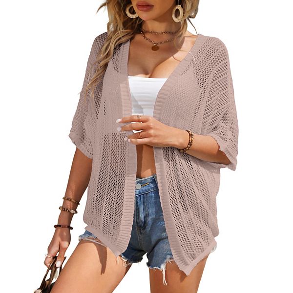 

Женский кардиган из кружева легкий тонкий с коротким рукавом Xuba, Dark Khaki