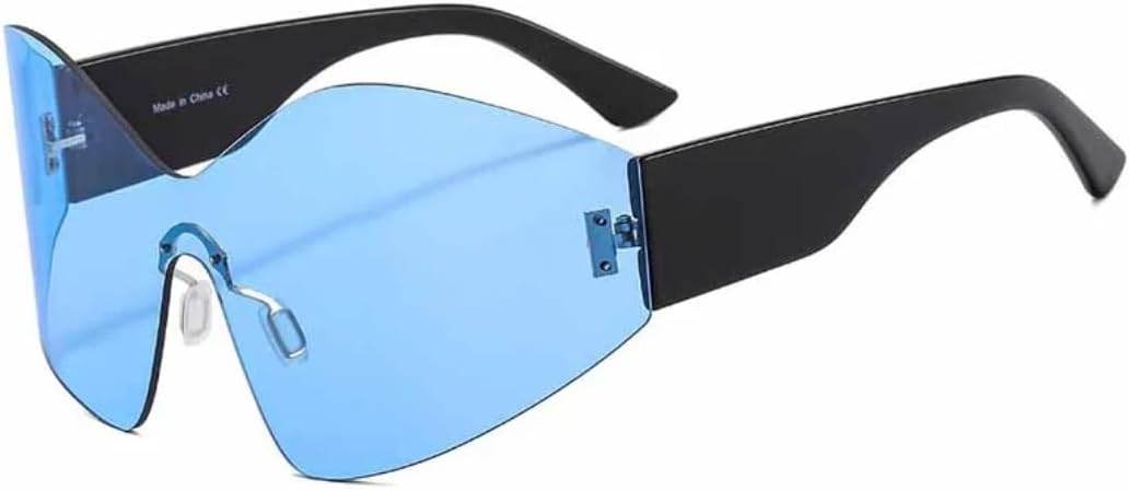 

Женские солнцезащитные очки без оправы, цельные, модные, в стиле киберпанк, роскошные, увеличенного размера, мужские, для активного отдыха, с защитой от ультрафиолета UV400 TVTBBVV, Black Blue