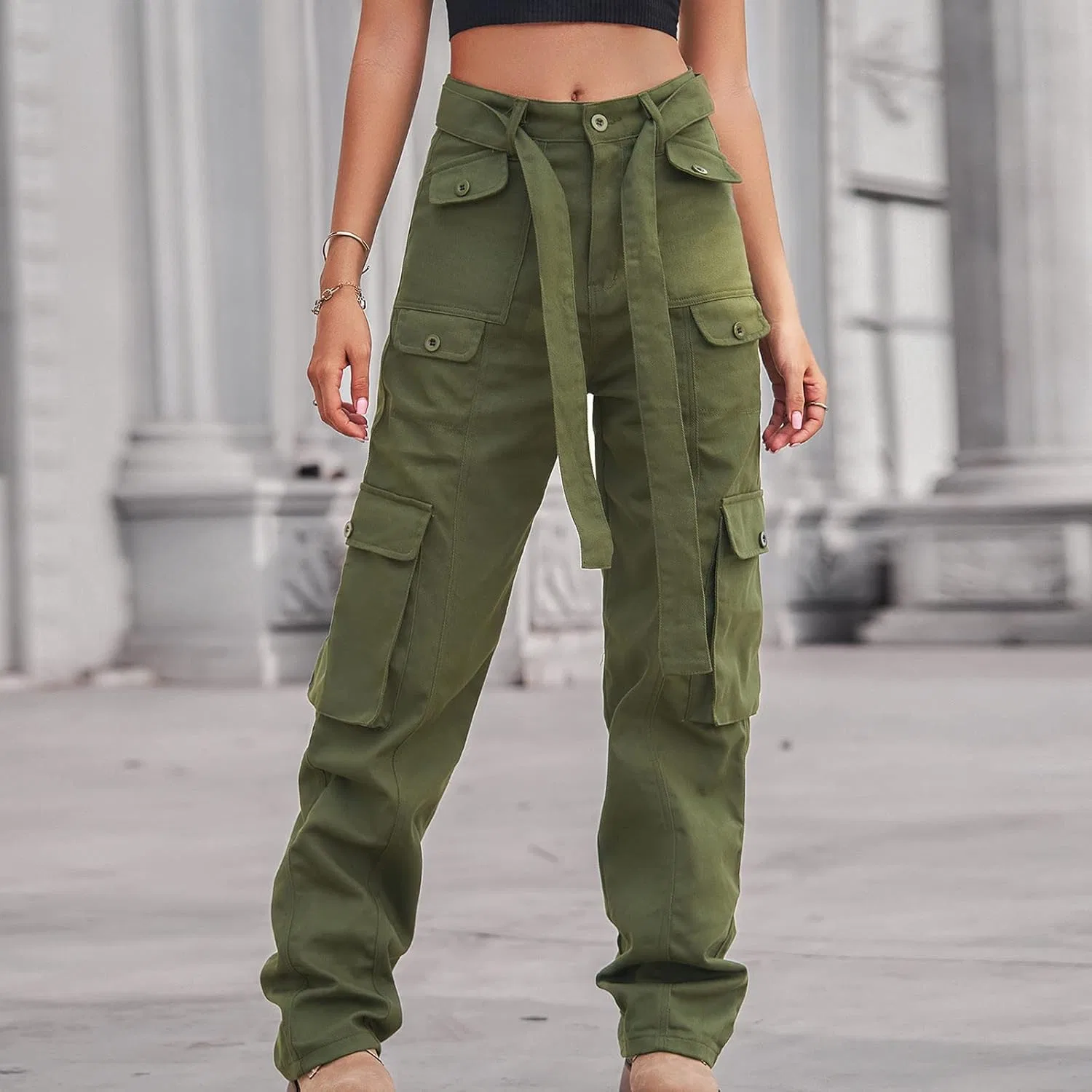 Джинсы свободные, Womens Jeans, хаки — фото 2