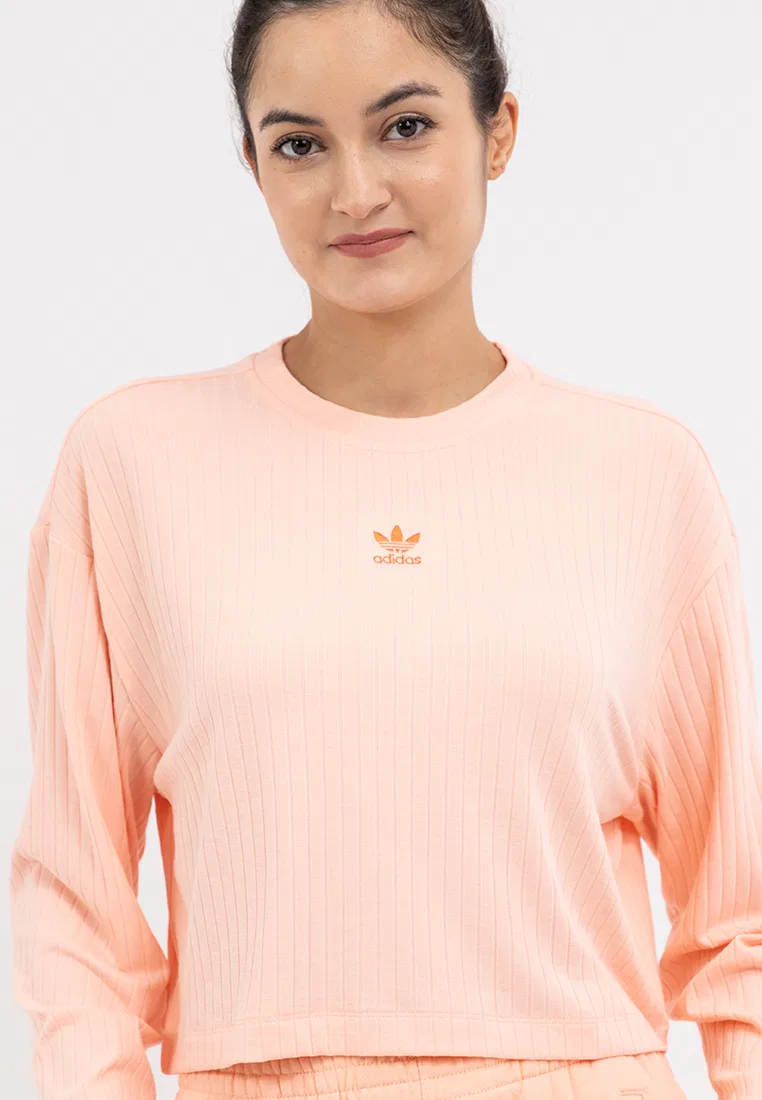 Футболка с длинным рукавом, ребристая ткань, Essentials Adidas, розовый — фото 4