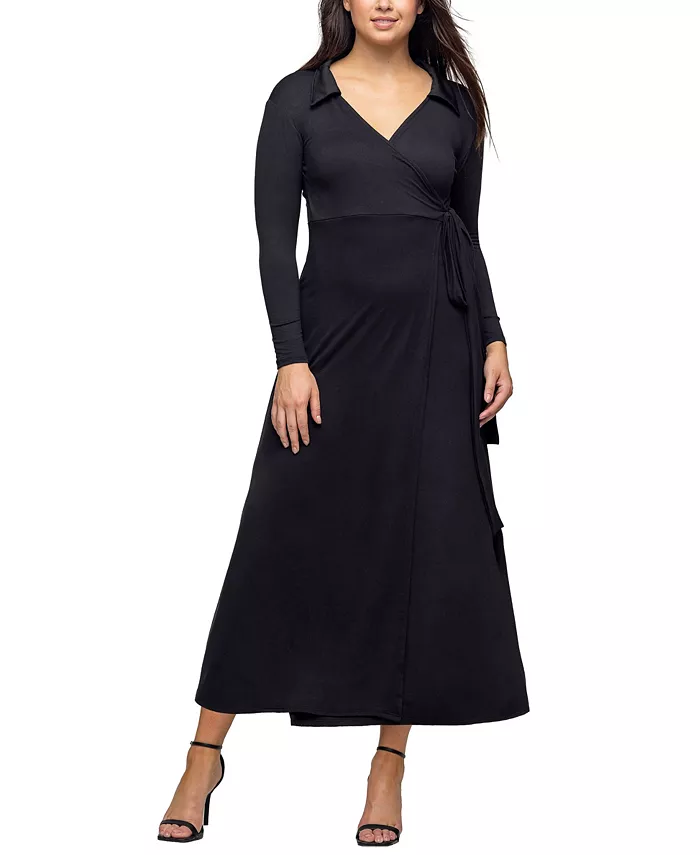 

Женское удобное макси-платье с воротником и запахом 24seven Comfort Apparel, черный