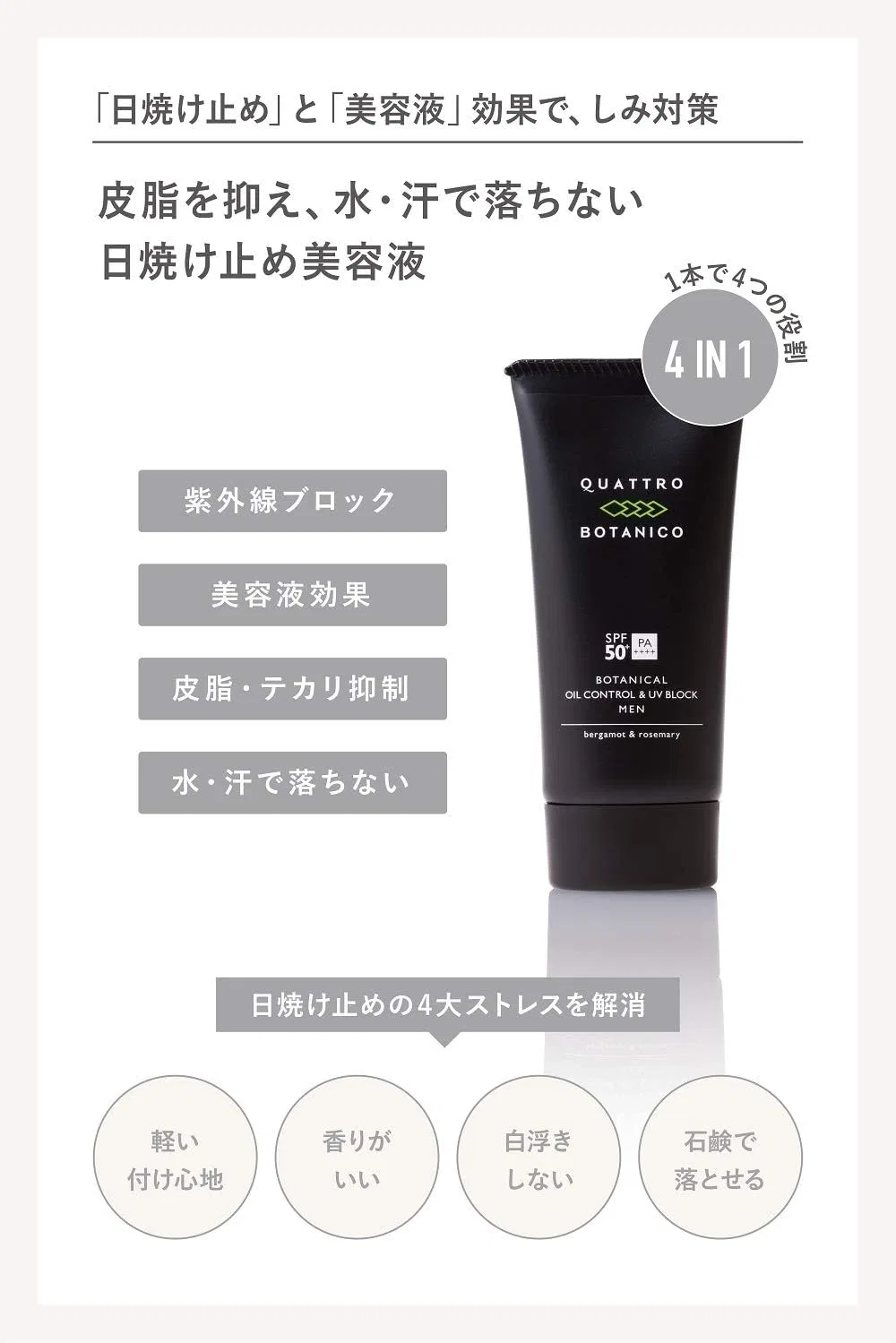 Солнцезащитный крем для лица QUATTRO BOTANICO SPF50+ PA++++ 50 г черный — фото 3