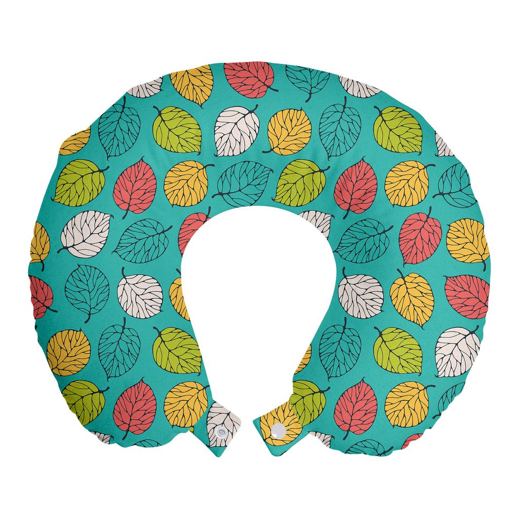 

ABAKUHAUS Leafy Travel Pillow Support Neck, Colorful Abstract Leaves Art, Пенопластовые дорожные принадлежности для самолета и автомобиля, 30x30 см, Темный многоцветный морской пенопласт