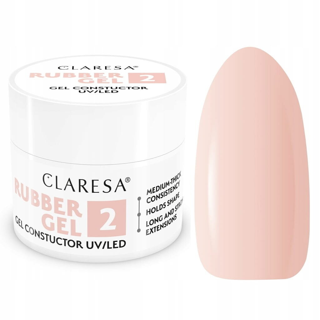 Claresa Rubber Gel 2, Наращивающий гель для наращивания ногтей, теплый светло-розовый, 90г — фото 2