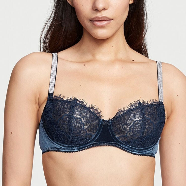 Бюстгальтер Victoria's Secret Shine Strap Unlined Low-Cut Lace Demi, темно-синий