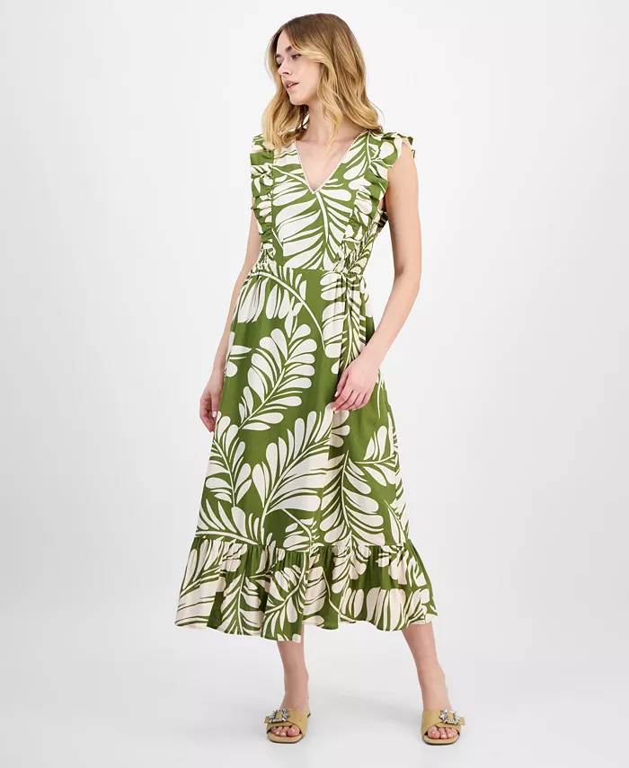 

Женское миди-платье с V-образным вырезом и принтом, без рукавов Anne Klein, зеленый