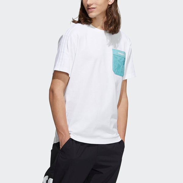 Футболка neo m sw gr tee contrasting colors pocket loose sports short sleeve white Adidas, белый — фото 4