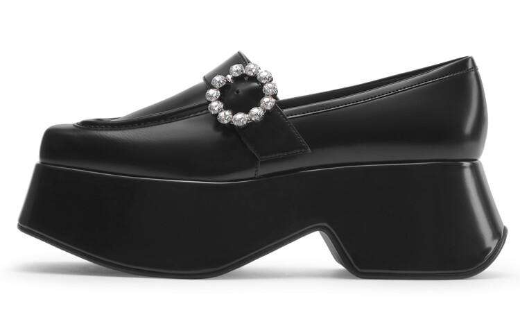 Туфли на платформе женские низкие черные черные Charles&Keith