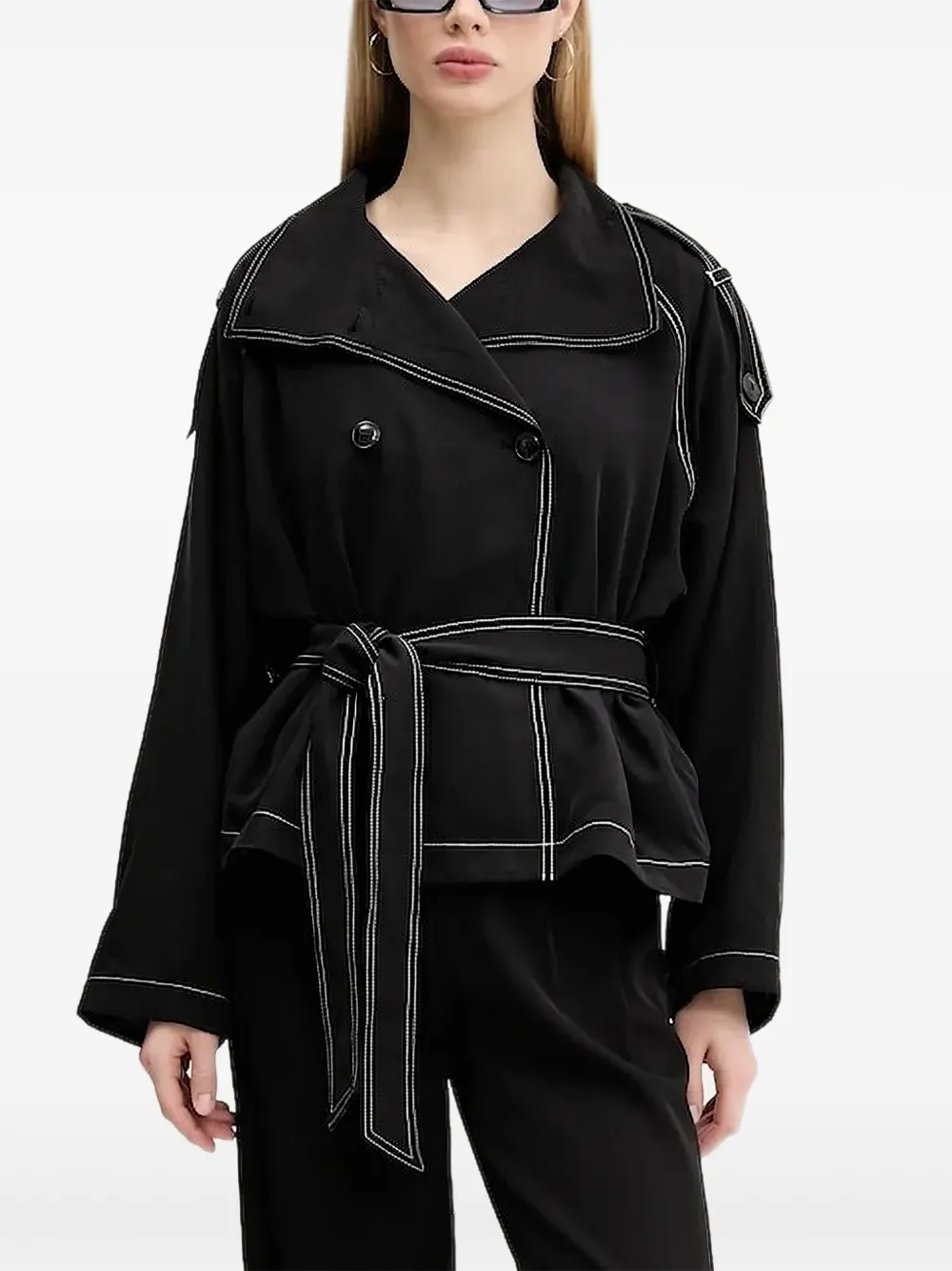 

Двубортное пальто с поясом Hugo, черный