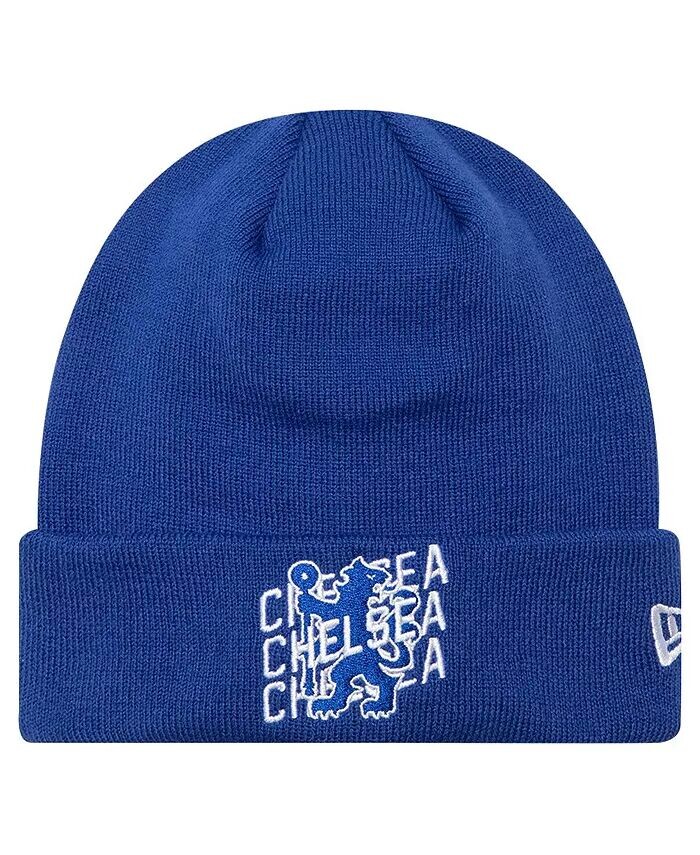 

Мужская синяя вязаная шапка с манжетами и надписью Chelsea New Era