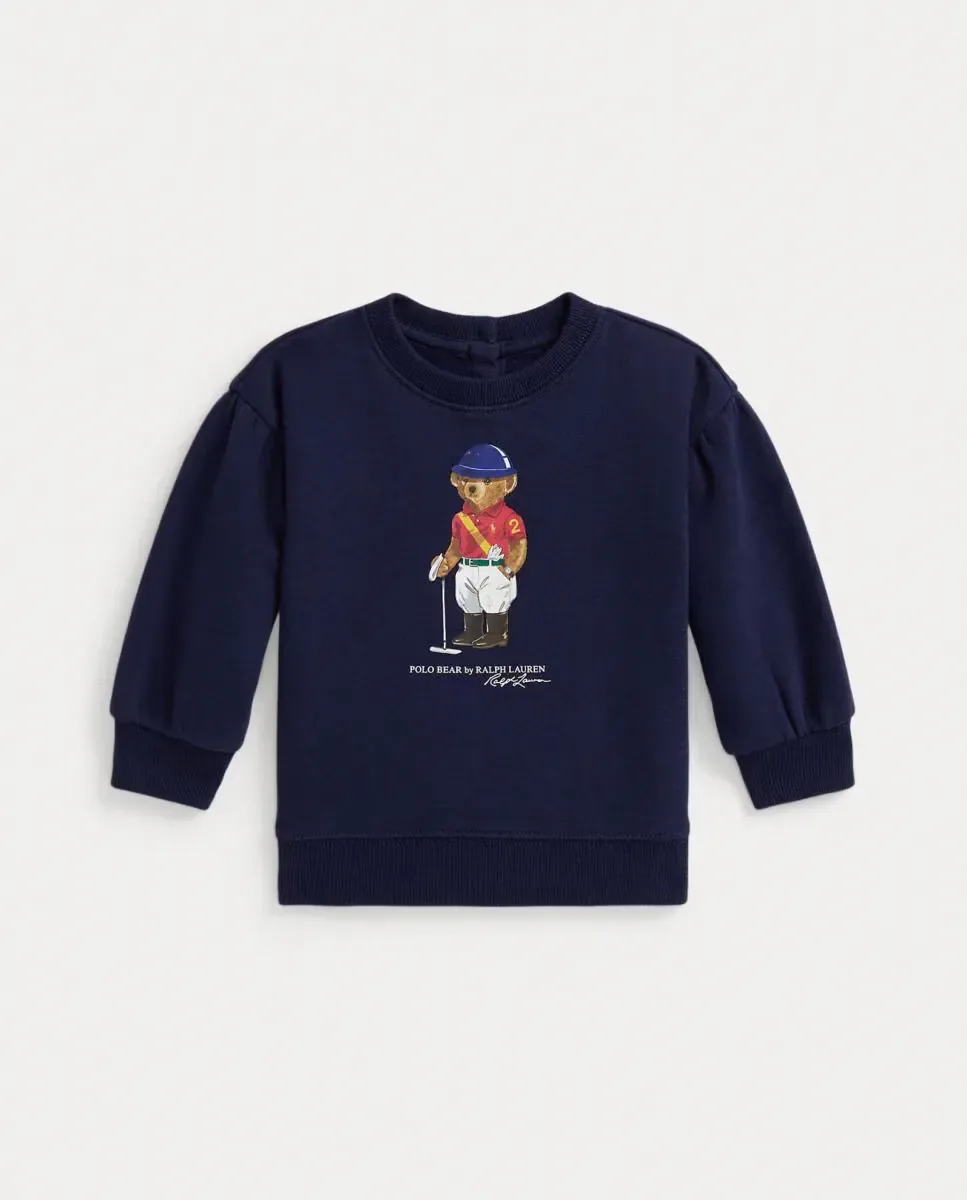 Детский свитер для девочки из флиса с медведем Поло Polo Ralph Lauren, темно-синий