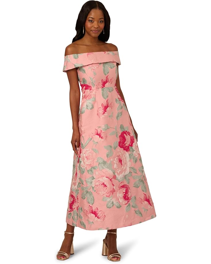 

Платье Adrianna Papell Off Shoulder Jacquard Dress, цвет Pink Multi