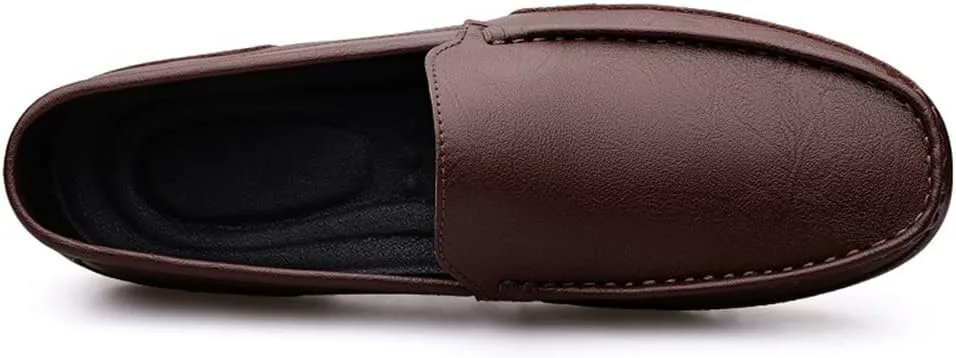 Мужские мокасины Smoking Loafer, однотонные, простые, кожаные, плоская подошва, прочные, гибкие, противоскользящие, для улицы, без шнурков (Цвет: коричневый, Размер: 10) EVSER — фото 3