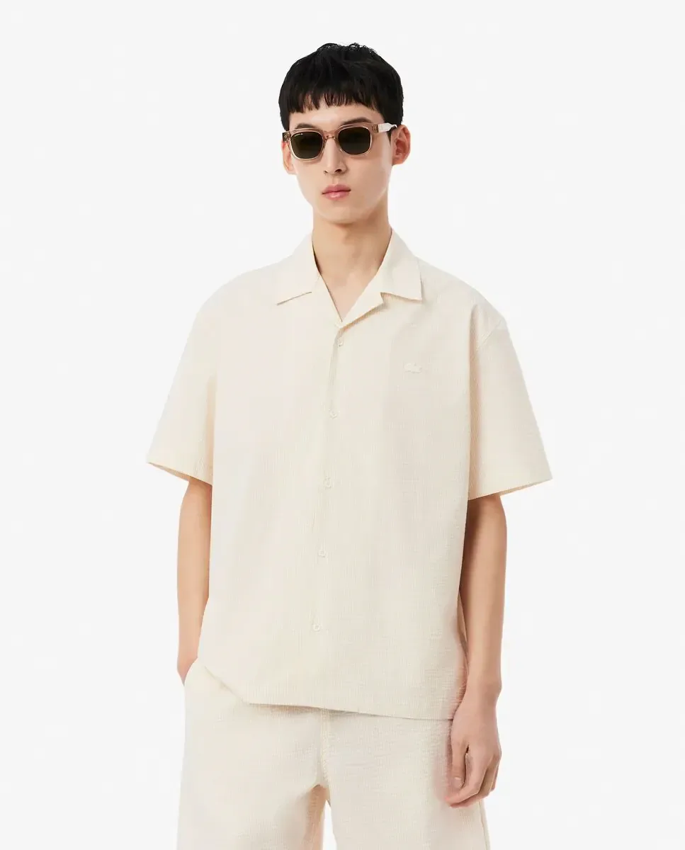 Мужская рубашка свободного кроя из ситца с коротким рукавом Lacoste, белый