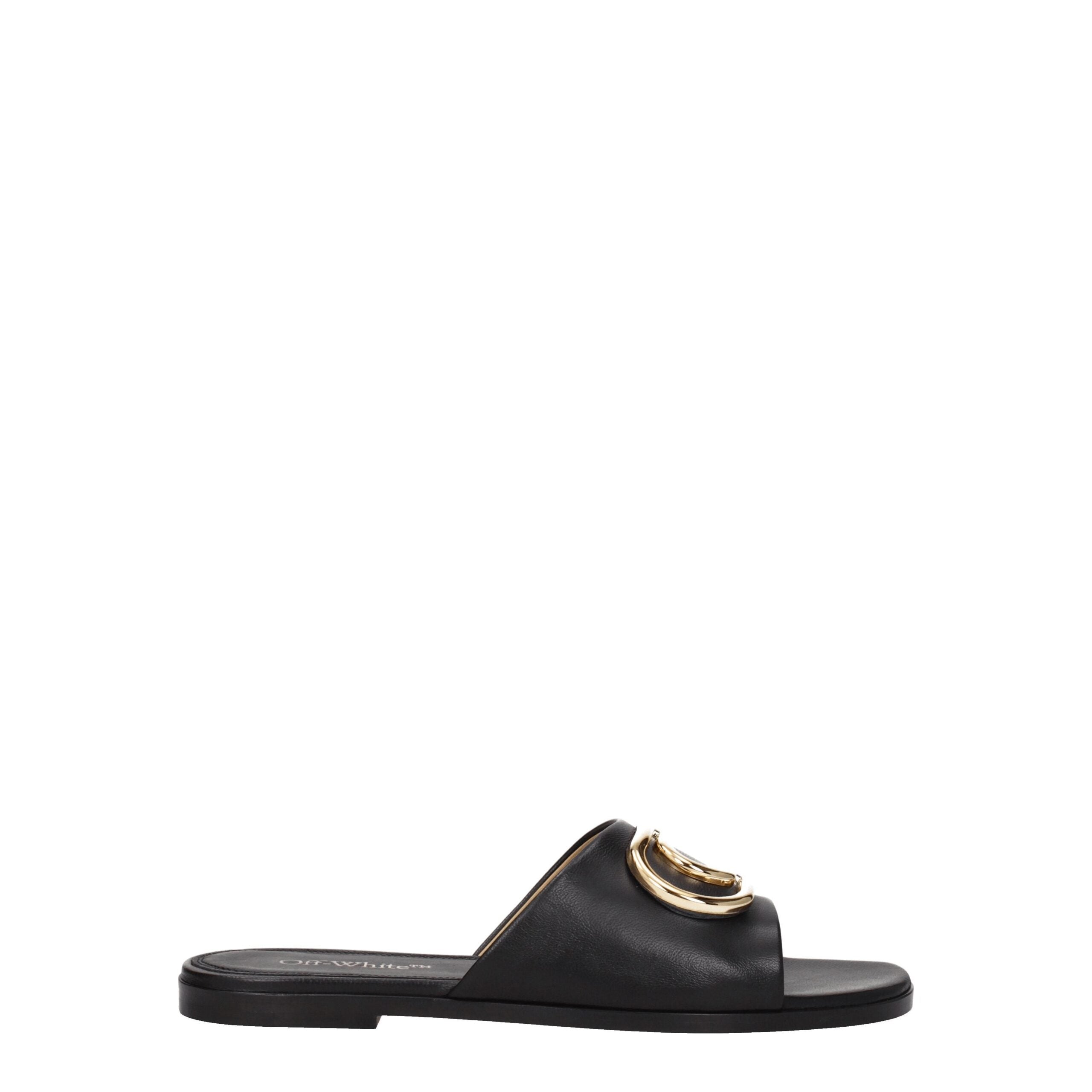Off- Leather Slippers Women's Sandals Off-White, черный