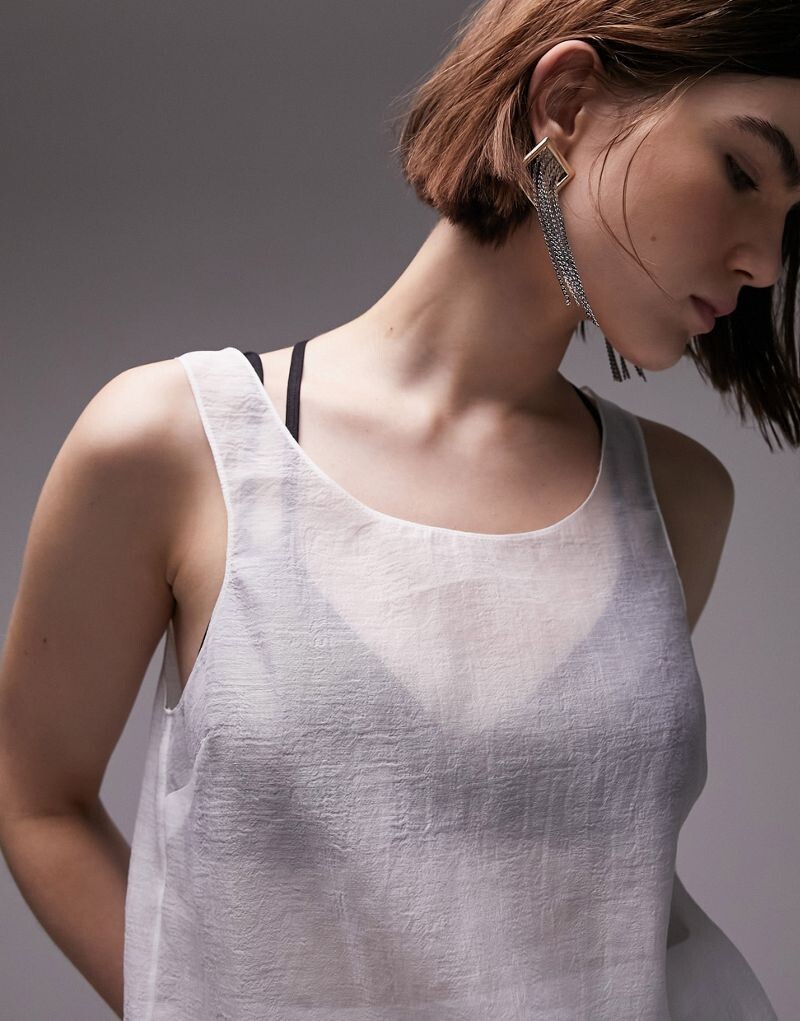 

Topshop – Майка из органзы цвета слоновой кости с круглым вырезом в тон