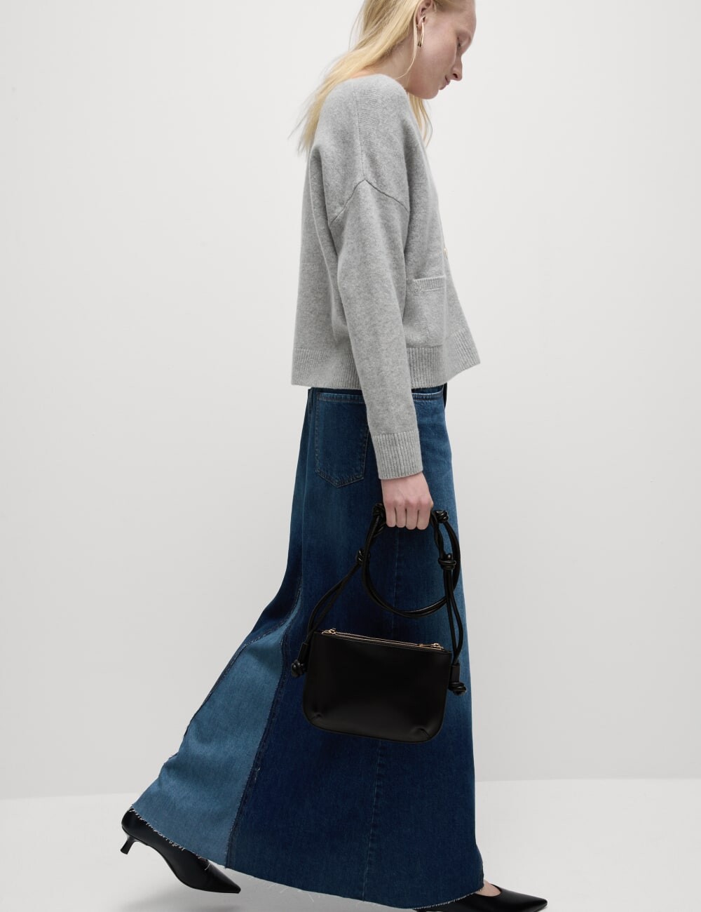 

Юбка макси А-силуэта из чистого хлопкового денима Marks & Spencer, индиго