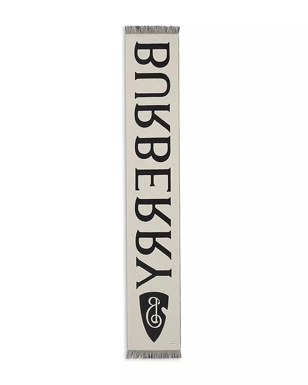 Шерстяной шарф с черным и хлопчатобумажным текстом Burberry, черный — фото 3