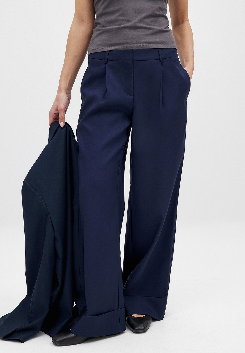 

Брюки FOLD UP WIDE MID WAIST NA-KD, синий