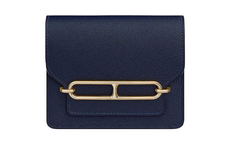 

HERMES Кошелек Roulis Evercolor из телячьей кожи, свиной нос, поясная сумка для женщин, 2 унции, Bleu Nuit, темно-синий