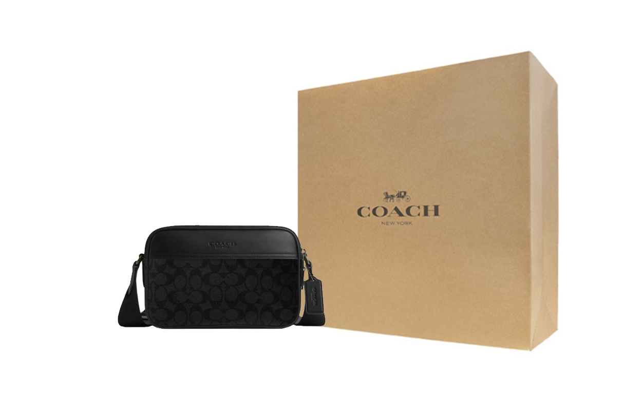 

COACH Искусственная кожа Грэм плечевая сумка через плечо среднего размера мужская черная с кожаными вставками