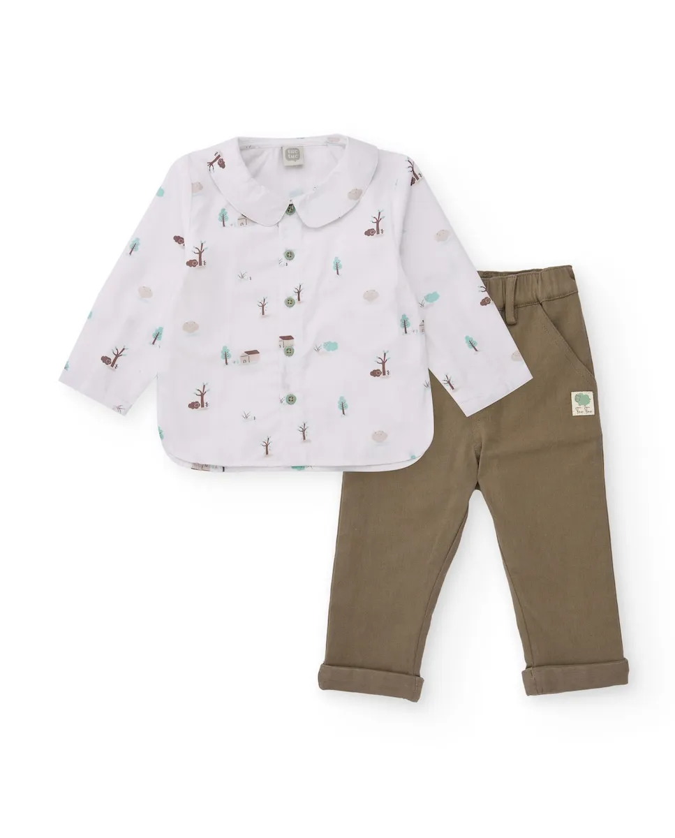 

Комплект для малыша рубашка и штанишки с принтом домов и деревьев Tuc tuc, белый