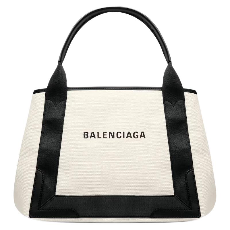 

Balenciaga Хлопковая сумка-шоппер из телячьей кожи малая женская бело-черная