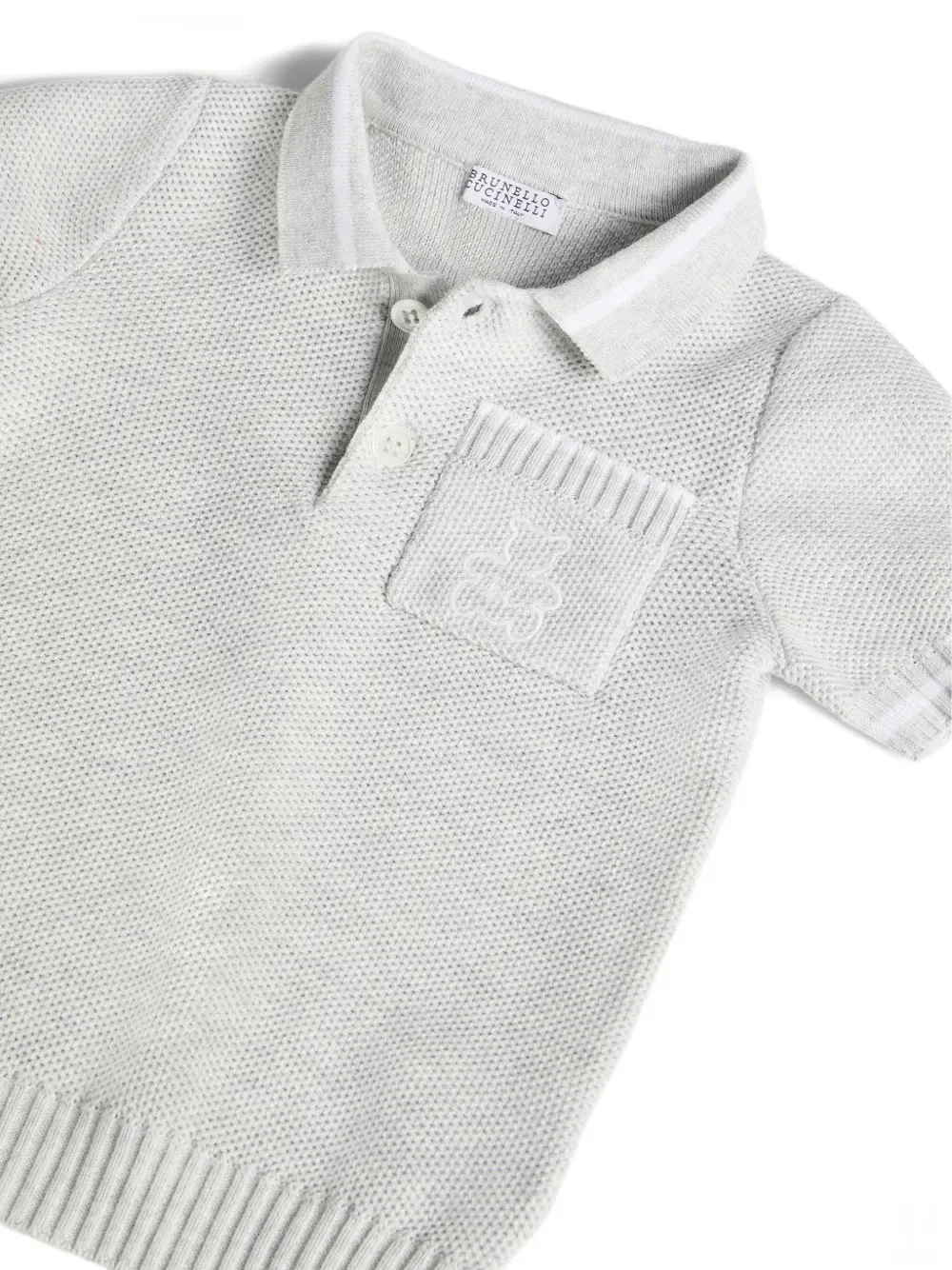 Футболка-поло Baby Bernie с узором в виде сот Brunello Cucinelli Kids, серый — фото 4