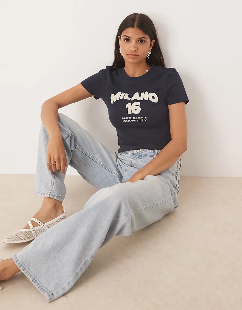 

Детская футболка ASOS DESIGN с принтом из миланской шенили, темно-синего цвета