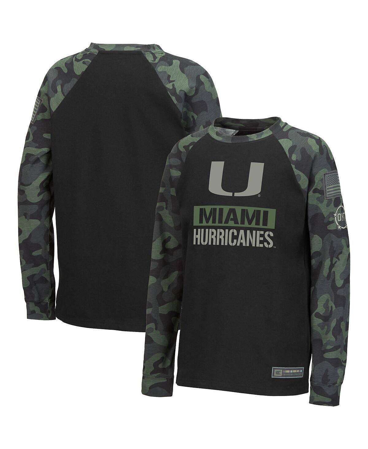 

Черная камуфляжная футболка Big Boys Miami Hurricanes OHT в стиле милитари с надписью реглан и длинными рукавами Colosseum, Черный, Черная камуфляжная футболка Big Boys Miami Hurricanes OHT в стиле милитари с надписью реглан и длинными рукавами Colosseum